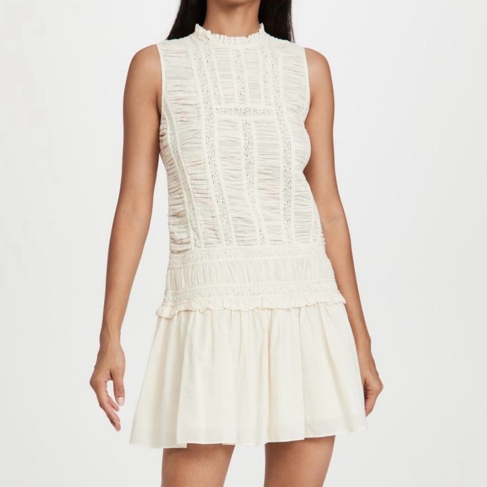 SOLD Rebecca Taylor Ruched Lace Cream Dress